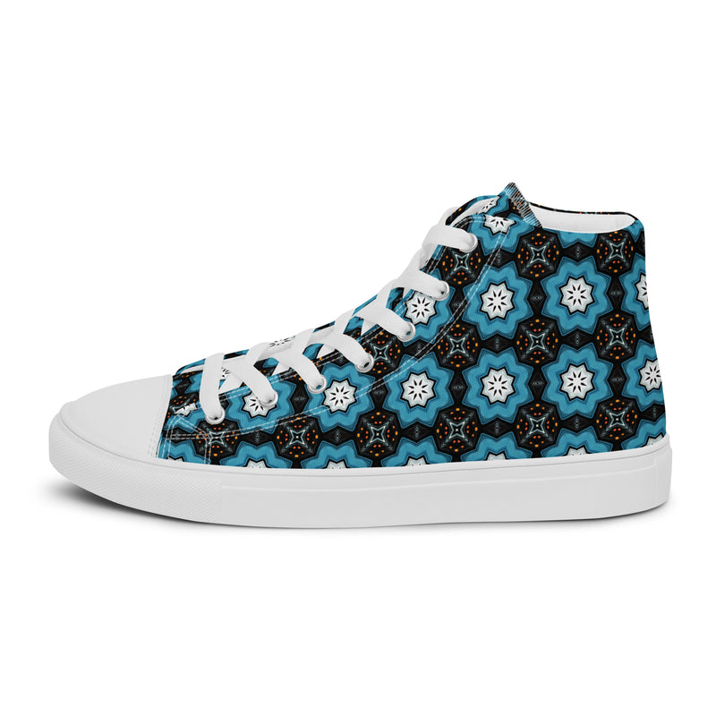 Teal Mandala High Top #293 - Angled View | HA!LO Canvas Sneakers