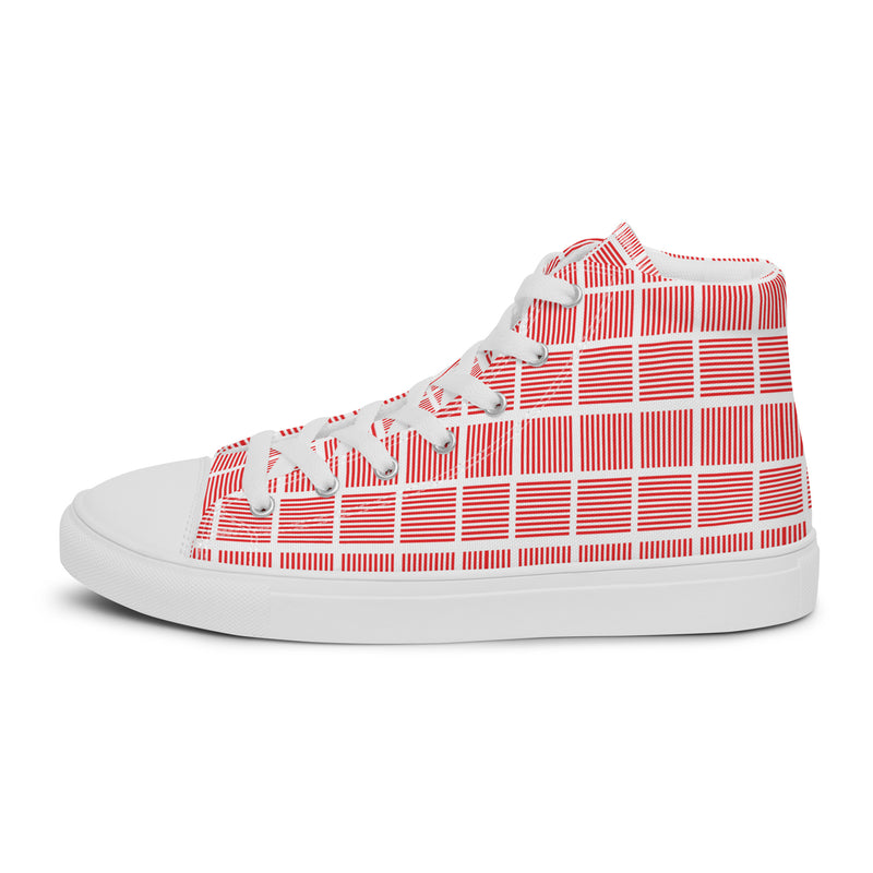 Red Grid High Top #294 - Angled View | HA!LO Canvas Sneakers