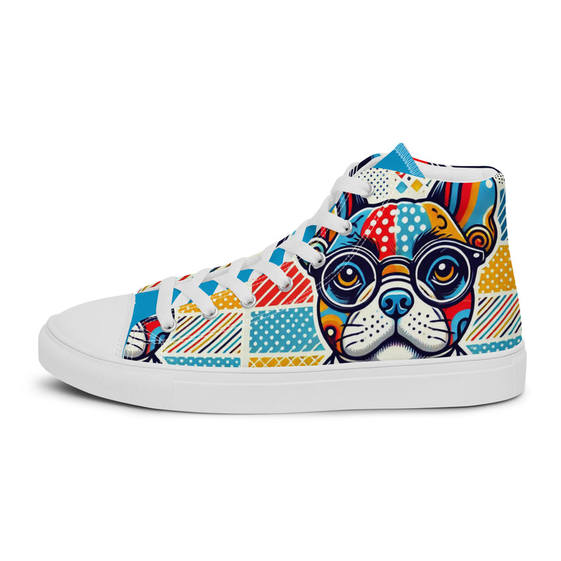 Pop Art Frenchie High Top #297 - Angled View | HA!LO Canvas Sneakers