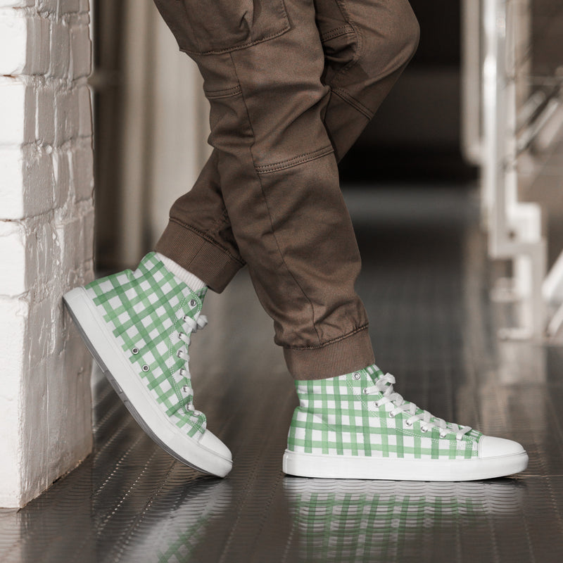 Green Gingham High Top #21 - Opposite Side | HA!LO Canvas Sneakers