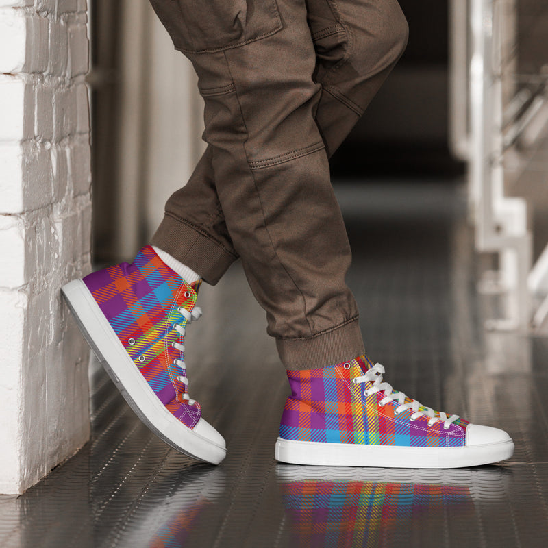 Vivid Plaid High Top #37 - Opposite Side | HA!LO Canvas Sneakers