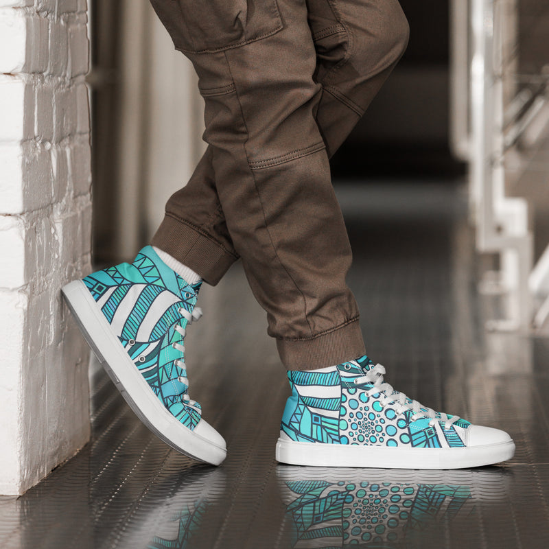 Teal Patchwork High Top #50 - Opposite Side | HA!LO Canvas Sneakers