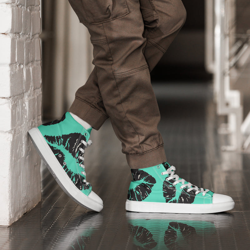 Teal Monstera High Top #52 - Opposite Side | HA!LO Canvas Sneakers