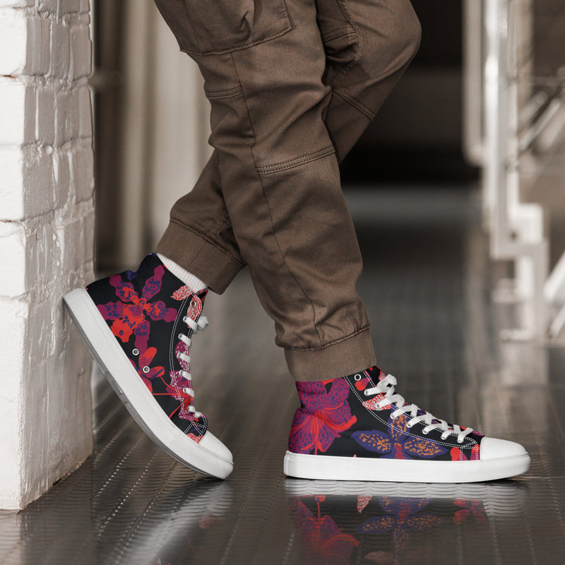 Magenta Floral High Top #114 - Opposite Side | HA!LO Canvas Sneakers