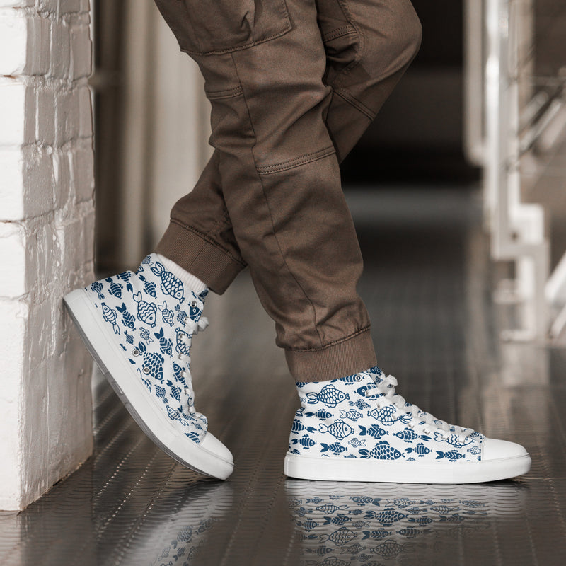 Blue Fish High Top #119 - Opposite Side | HA!LO Canvas Sneakers