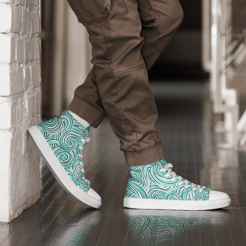 Teal Swirl High Top #145 - Opposite Side | HA!LO Canvas Sneakers