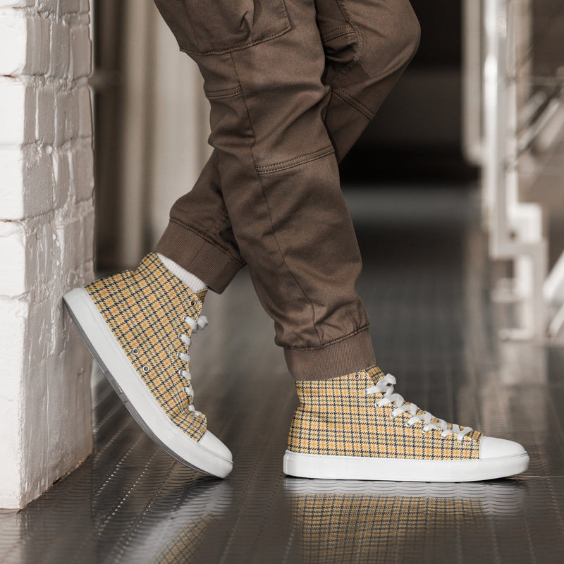 Tan Plaid Dad High Top #167 - Opposite Side | HA!LO Canvas Sneakers