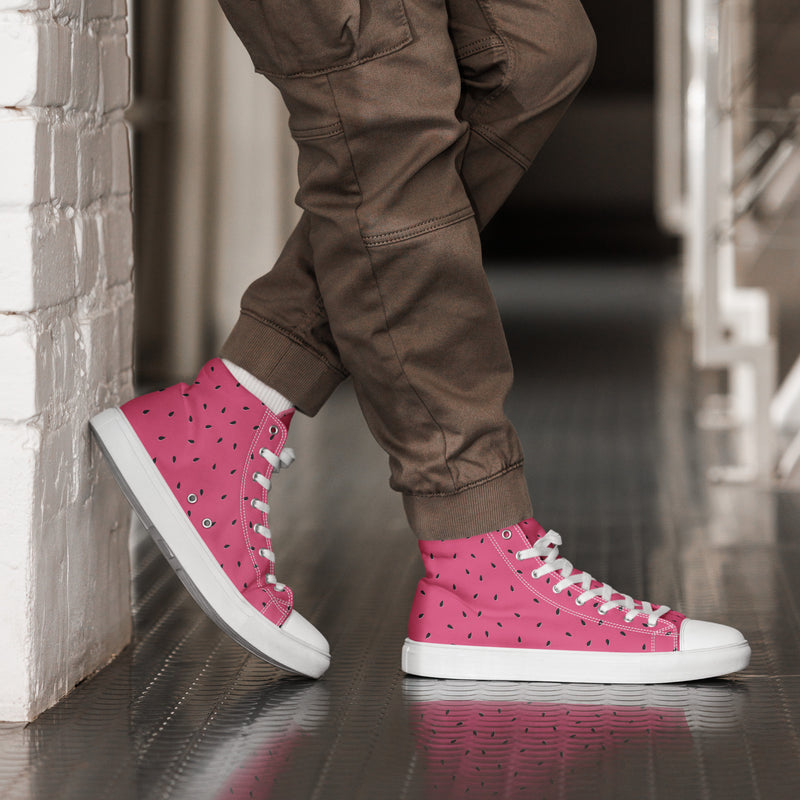 Watermelon Pink High Top #185 - Opposite Side | HA!LO Canvas Sneakers