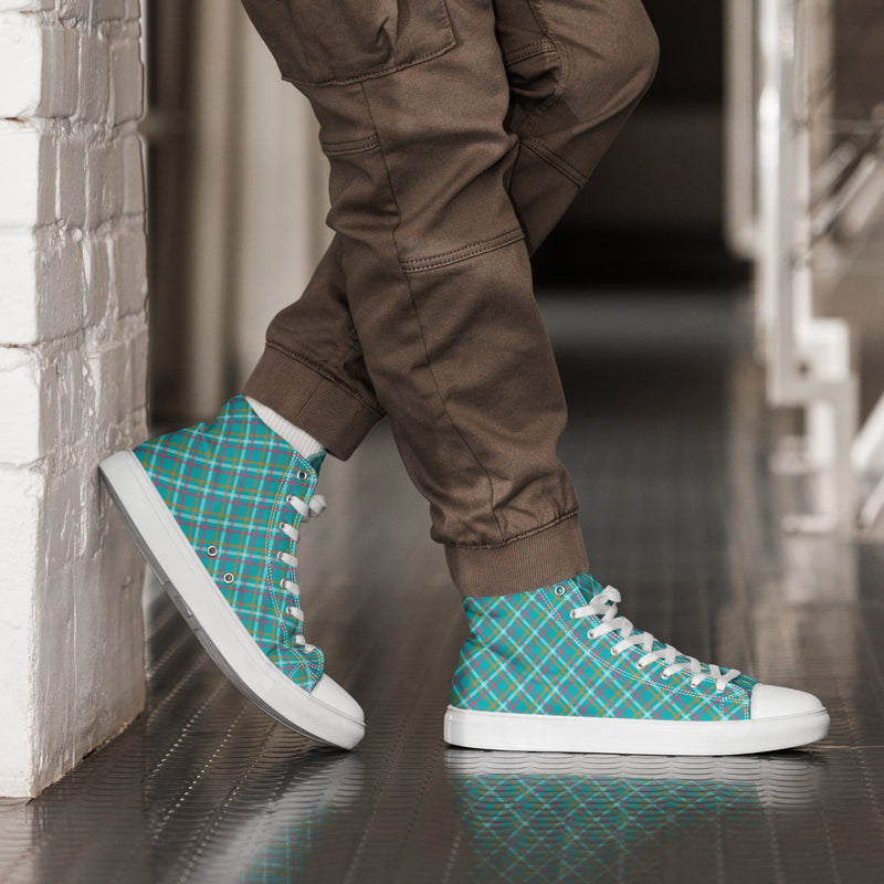 Teal Plaid High Top #192 - Opposite Side | HA!LO Canvas Sneakers