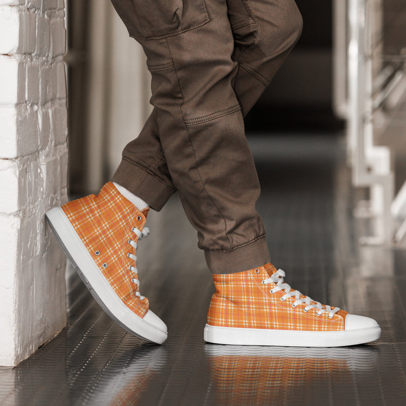 Tangerine Plaid High Top #195 - Opposite Side | HA!LO Canvas Sneakers