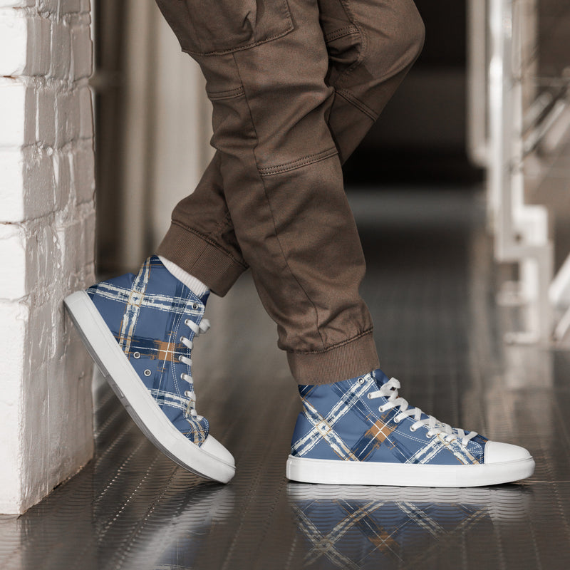 Blue Plaid High Top #229 - Opposite Side | HA!LO Canvas Sneakers