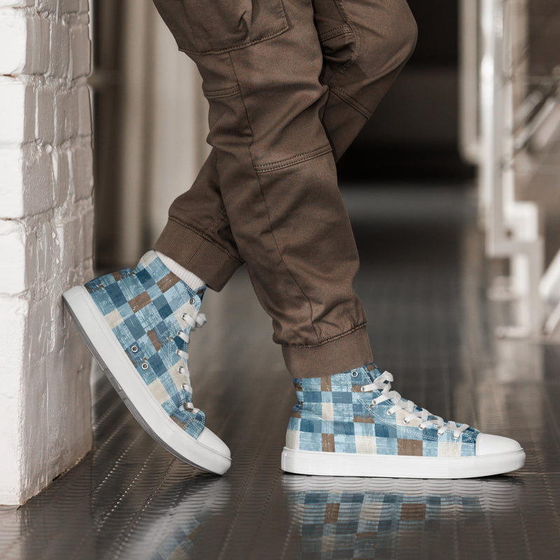 Patchwork Blue High Top #231 - Opposite Side | HA!LO Canvas Sneakers