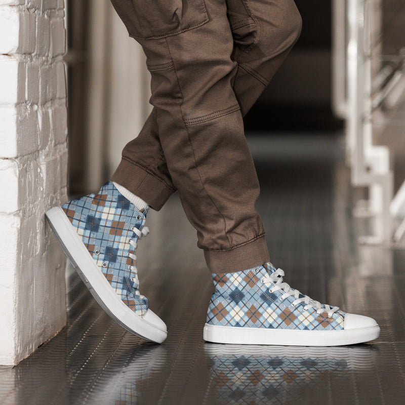 Blue Argyle High Top #233 - Opposite Side | HA!LO Canvas Sneakers