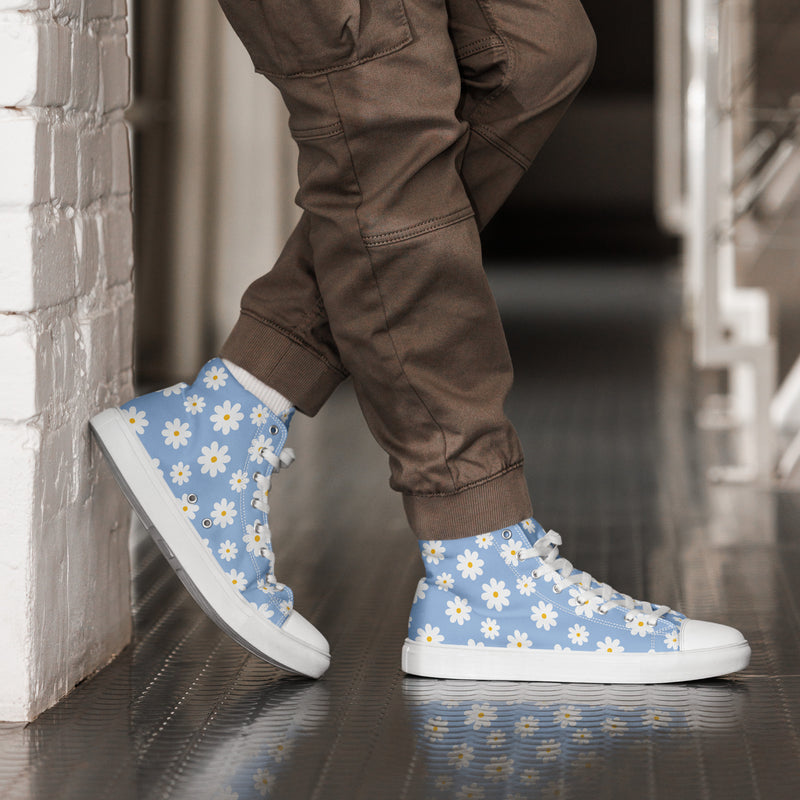 Blue Daisy High Top #238 - Opposite Side | HA!LO Canvas Sneakers