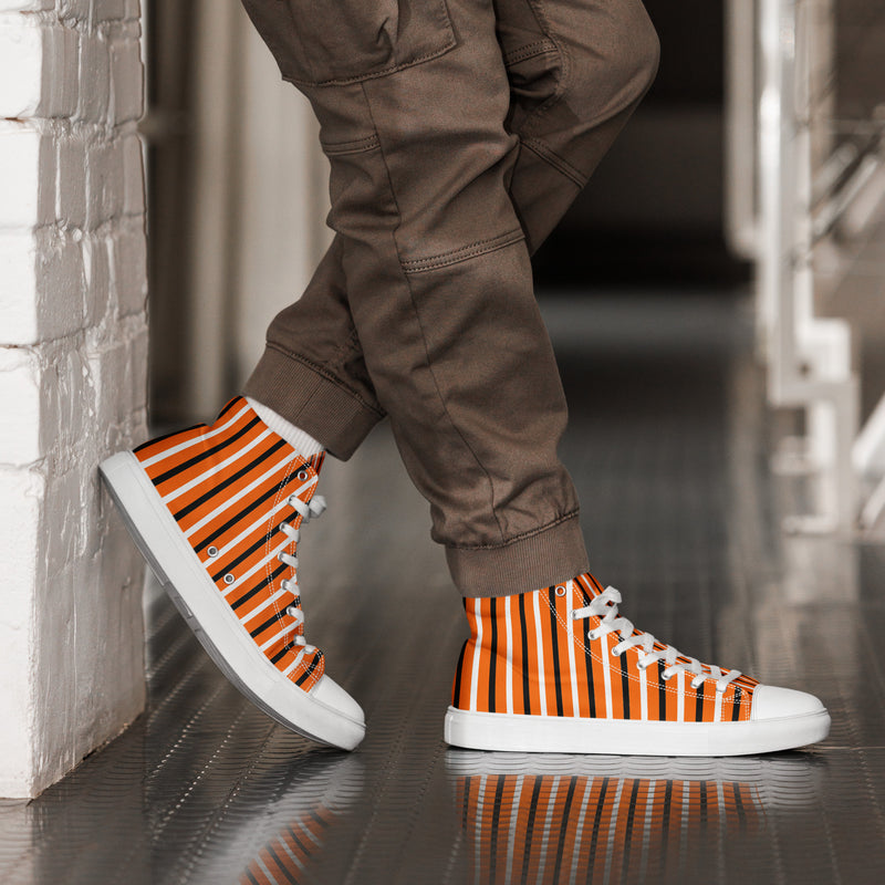 Orange Heart Stripe High Top #245 - Opposite Side | HA!LO Canvas Sneakers