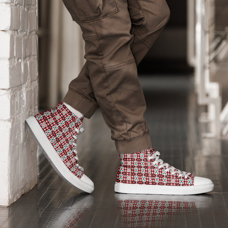 Red Mosaic High Top #292 - Opposite Side | HA!LO Canvas Sneakers