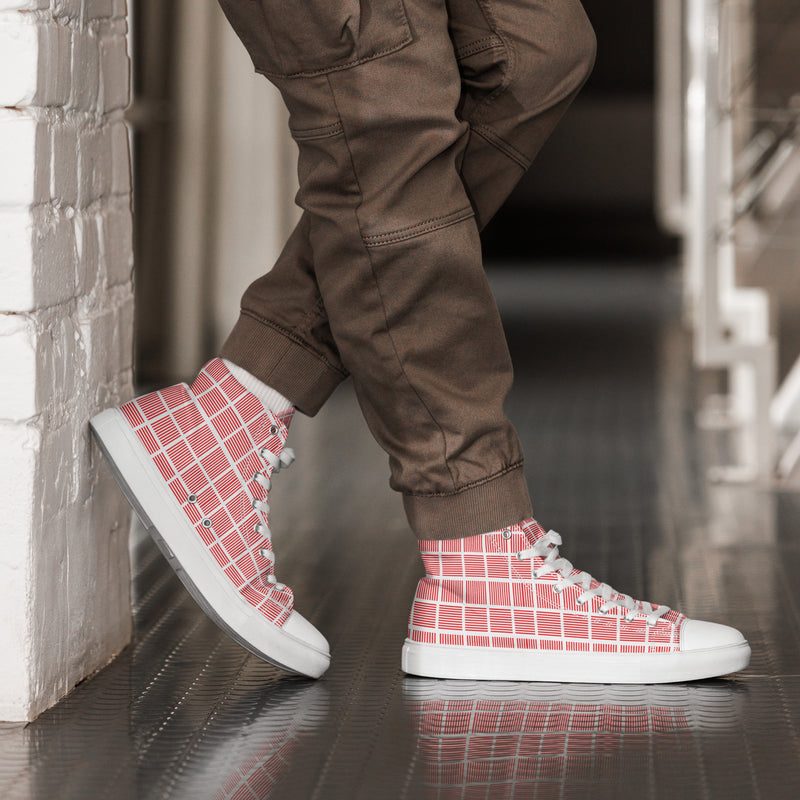 Red Grid High Top #294 - Opposite Side | HA!LO Canvas Sneakers