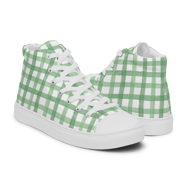 Green Gingham High Top #21 - Top Down View | HA!LO Canvas Sneakers