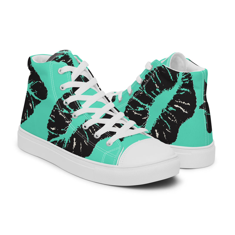 Teal Monstera High Top #52 - Top Down View | HA!LO Canvas Sneakers