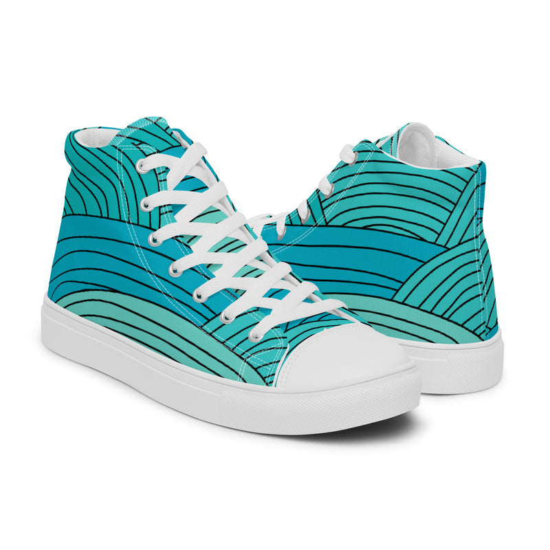 Teal Wave High Top #60 - Top Down View | HA!LO Canvas Sneakers