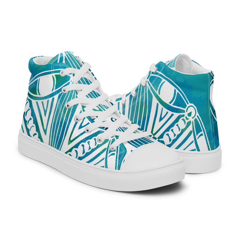 Teal Abstract High Top #64 - Top Down View | HA!LO Canvas Sneakers