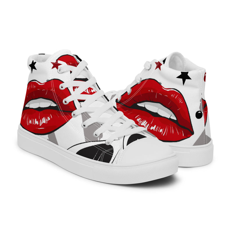 Red Lips High Top #75 - Top Down View | HA!LO Canvas Sneakers