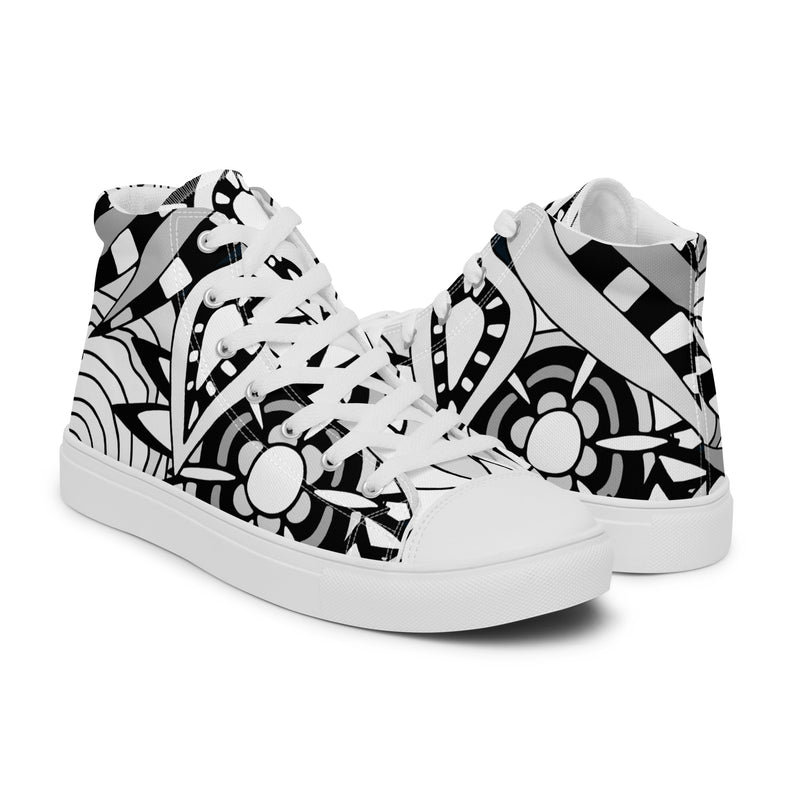 Abstract B&W High Top #89 - Top Down View | HA!LO Canvas Sneakers