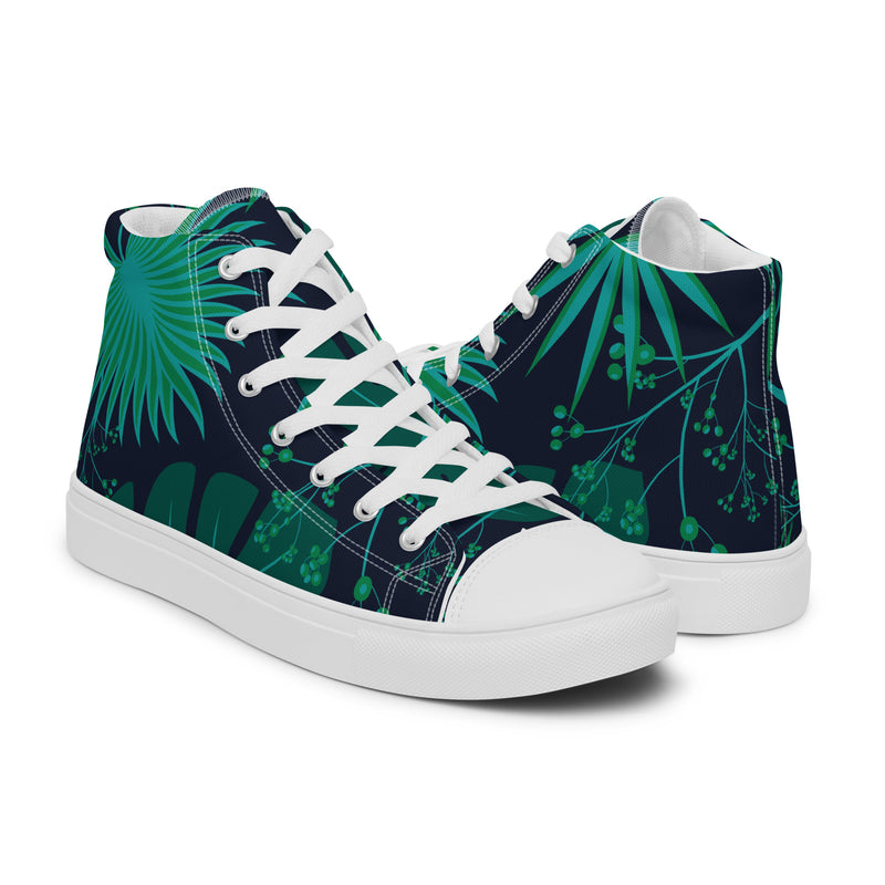Teal Tropical High Top #111 - Top Down View | HA!LO Canvas Sneakers