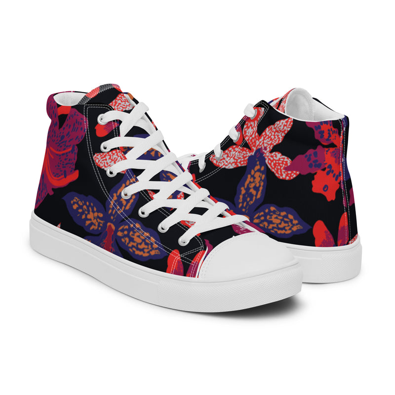 Magenta Floral High Top #114 - Top Down View | HA!LO Canvas Sneakers