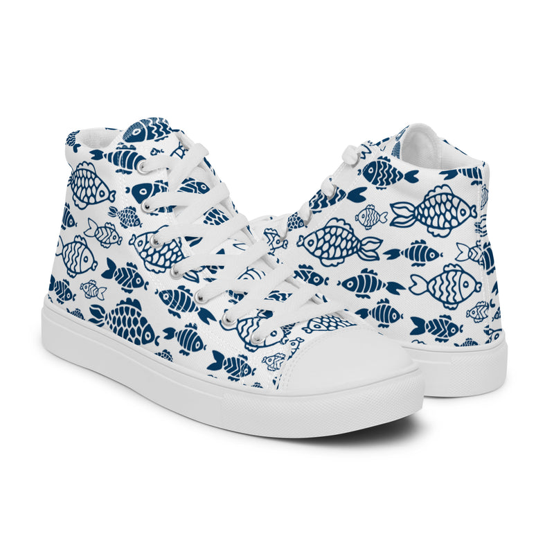Blue Fish High Top #119 - Top Down View | HA!LO Canvas Sneakers