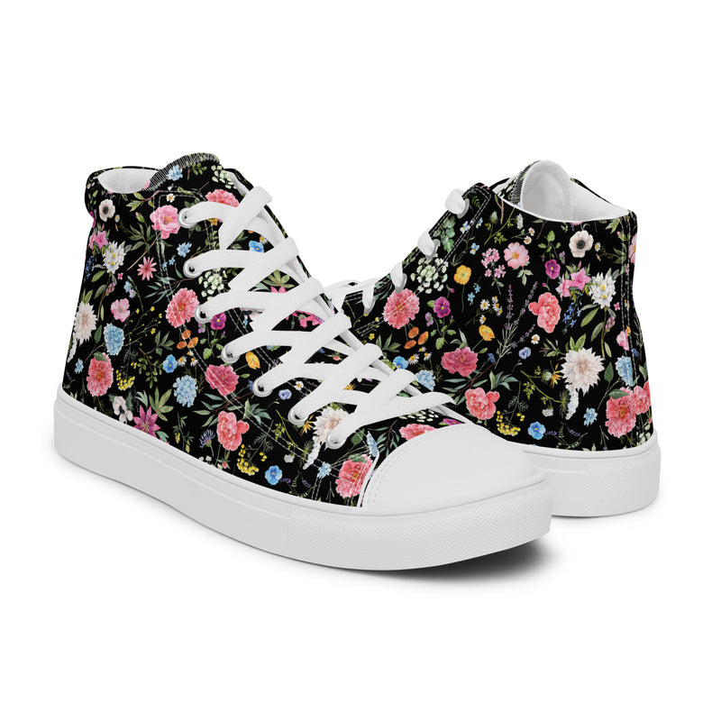 Midnight Floral High Top #124 - Top Down View | HA!LO Canvas Sneakers