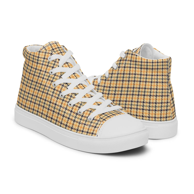 Tan Plaid Dad High Top #167 - Top Down View | HA!LO Canvas Sneakers