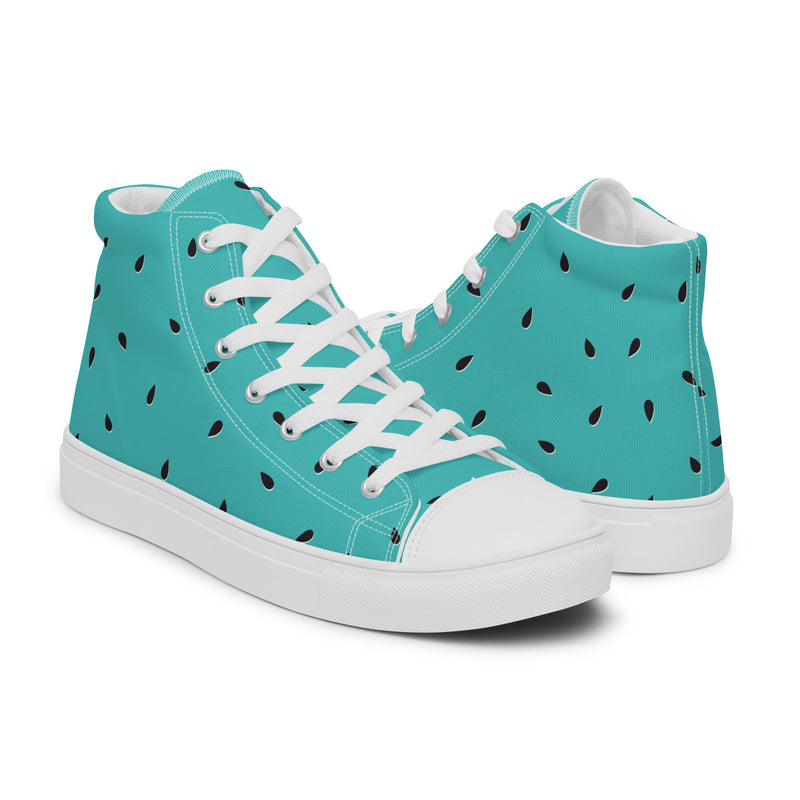 Watermelon Teal High Top #187 - Top Down View | HA!LO Canvas Sneakers