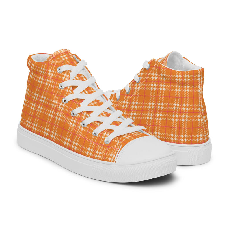 Tangerine Plaid High Top #195 - Top Down View | HA!LO Canvas Sneakers