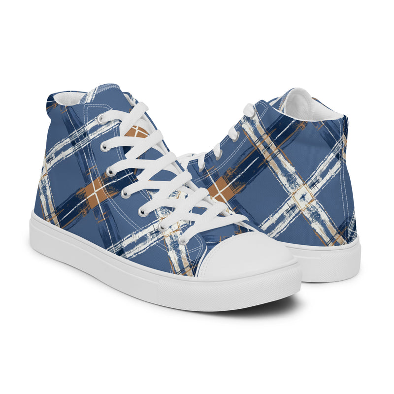 Blue Plaid High Top #229 - Top Down View | HA!LO Canvas Sneakers