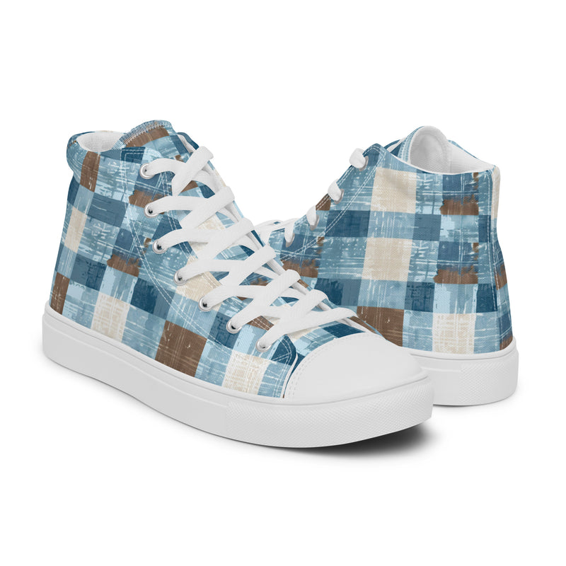 Patchwork Blue High Top #231 - Top Down View | HA!LO Canvas Sneakers