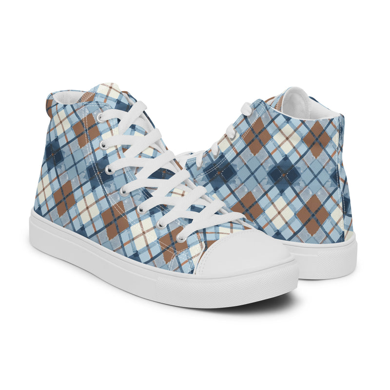 Blue Argyle High Top #233 - Top Down View | HA!LO Canvas Sneakers