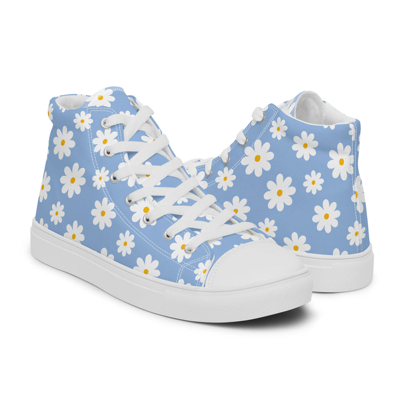 Blue Daisy High Top #238 - Top Down View | HA!LO Canvas Sneakers