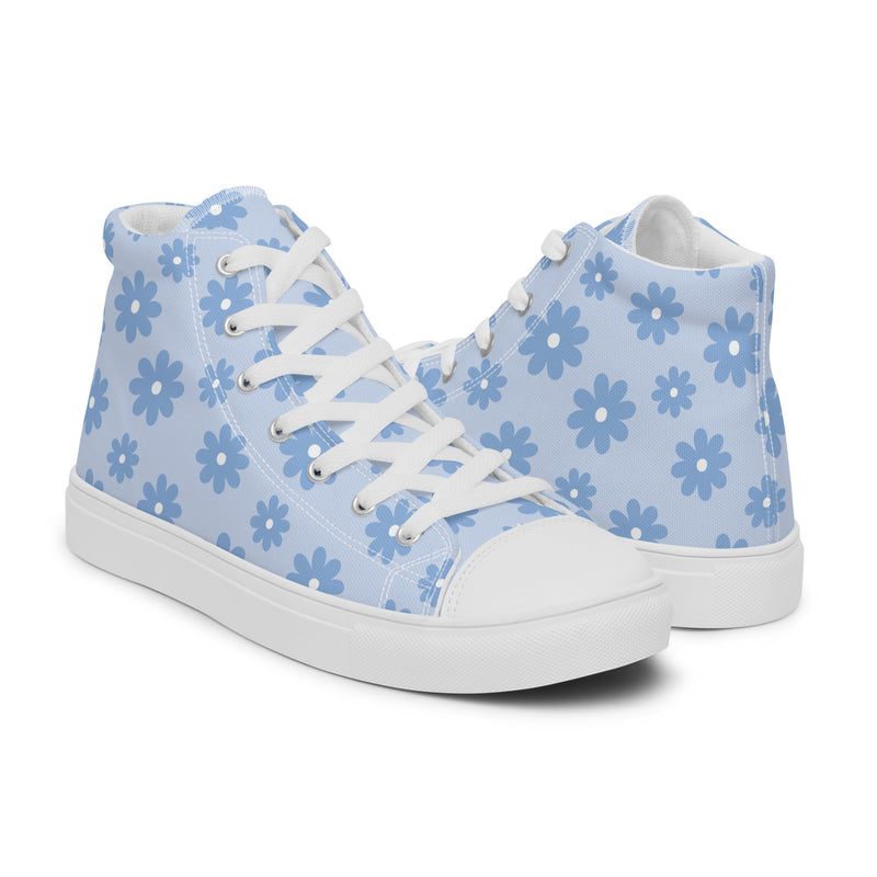 Blue Floral High Top #241 - Top Down View | HA!LO Canvas Sneakers