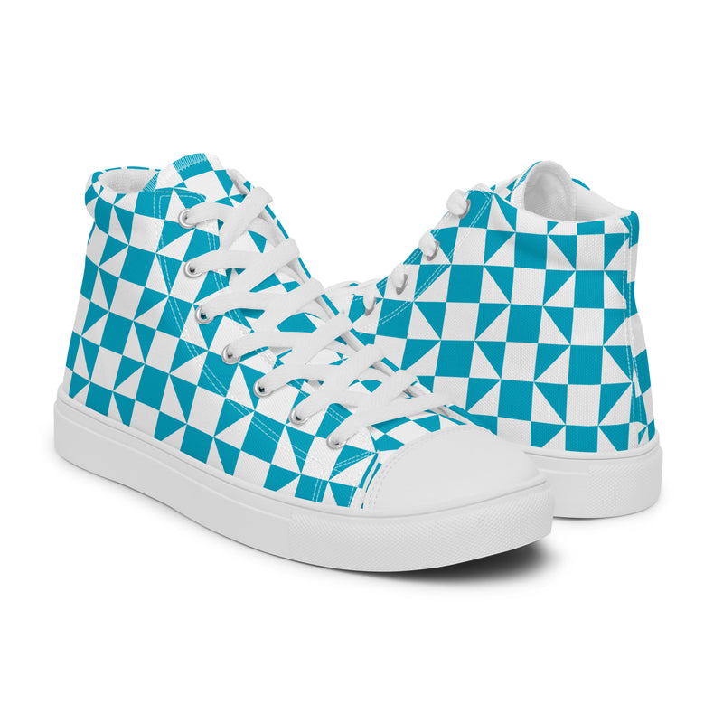 Teal Diamond High Top #296 - Top Down View | HA!LO Canvas Sneakers