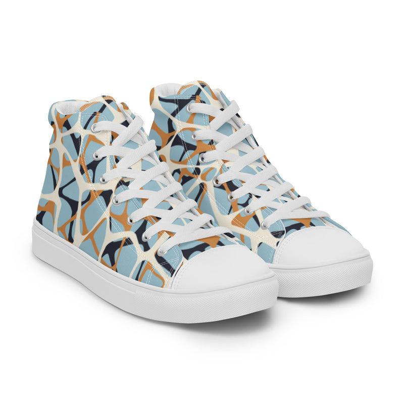 Mosaic Blue High Top #16 - Front View | HA!LO Canvas Sneakers