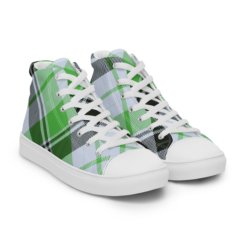 Green Plaid High Top #40 - Top Down View | HA!LO Canvas Sneakers