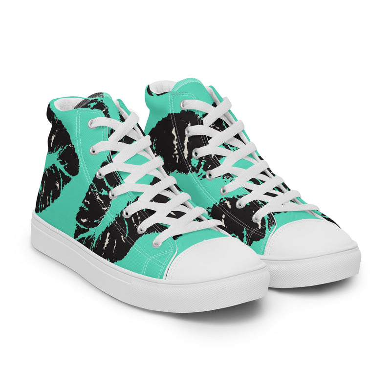 Teal Monstera High Top #52 - Front View | HA!LO Canvas Sneakers