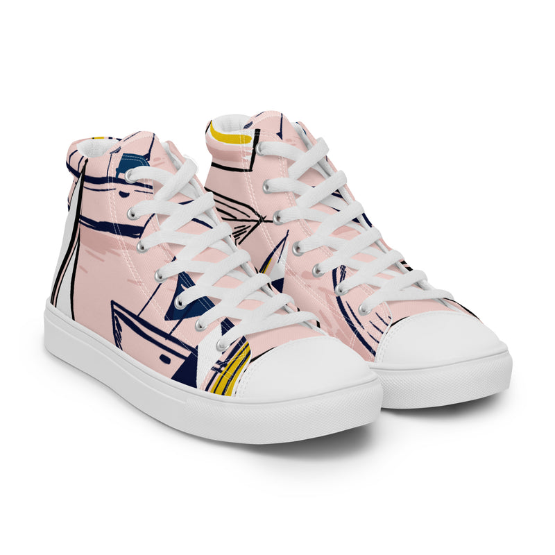 Pink Line Art High Top #56 - Front View | HA!LO Canvas Sneakers