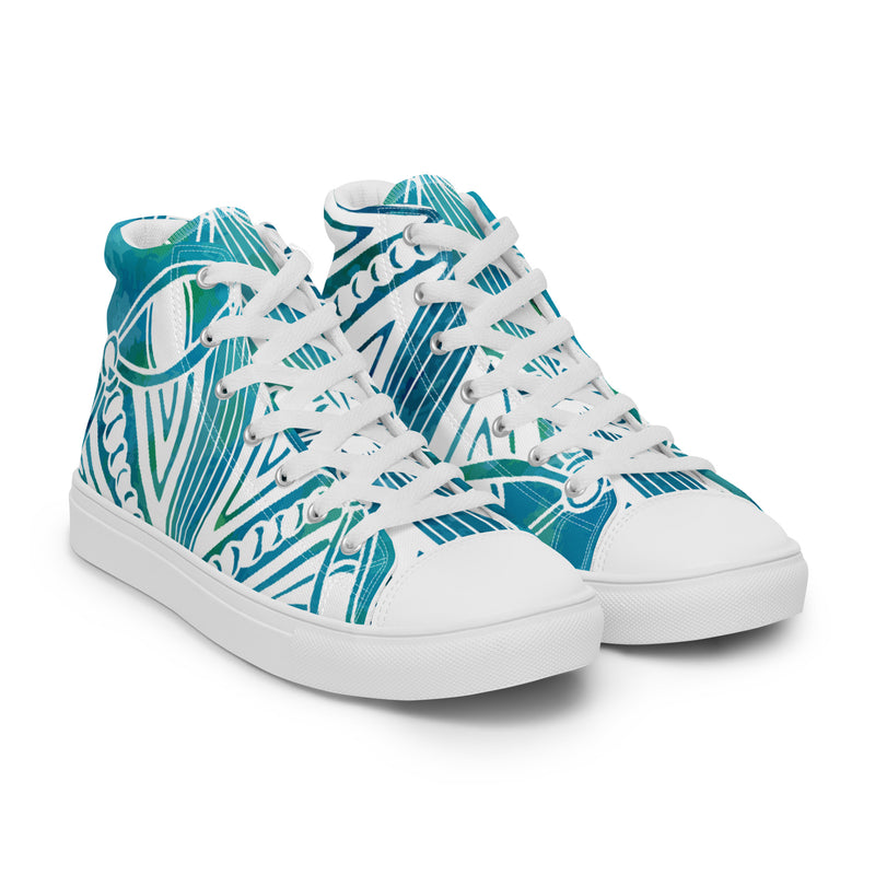 Teal Abstract High Top #64 - Front View | HA!LO Canvas Sneakers