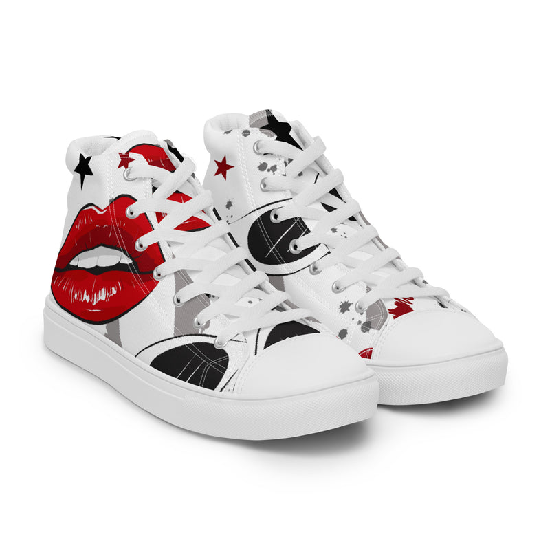 Red Lips High Top #75 - Front View | HA!LO Canvas Sneakers