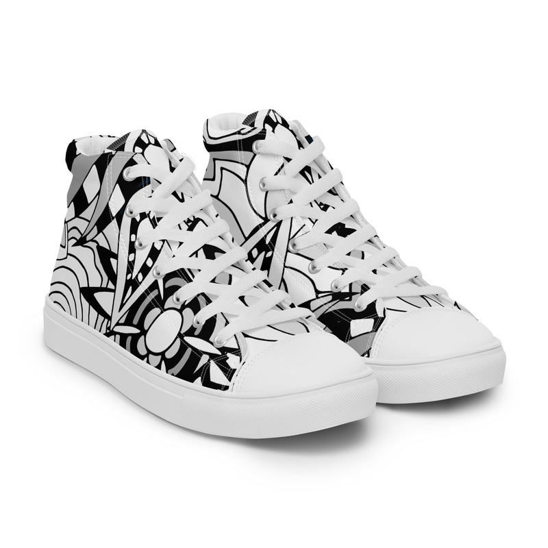 Abstract B&W High Top #89 - Front View | HA!LO Canvas Sneakers