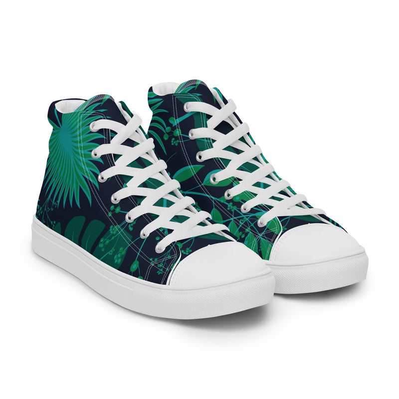 Teal Tropical High Top #111 - Front View | HA!LO Canvas Sneakers