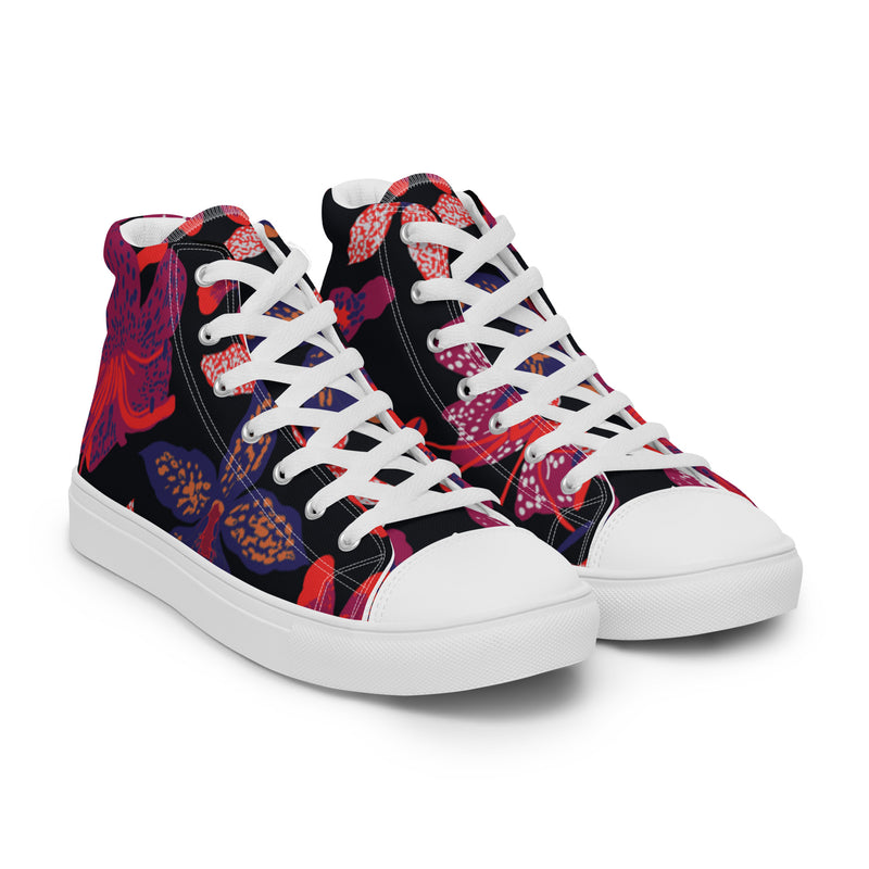 Magenta Floral High Top #114 - Front View | HA!LO Canvas Sneakers