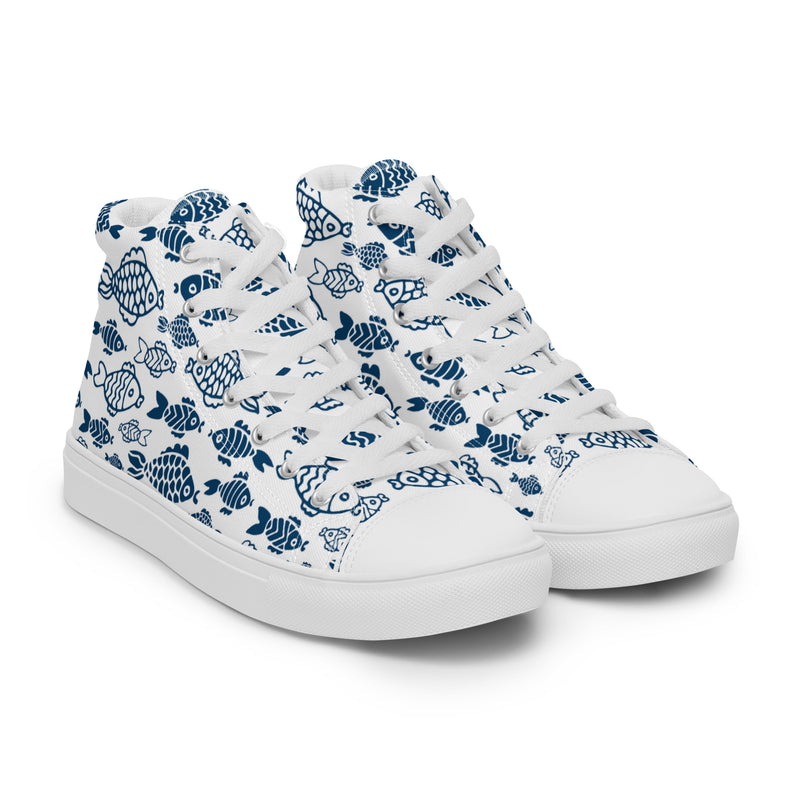 Blue Fish High Top #119 - Front View | HA!LO Canvas Sneakers
